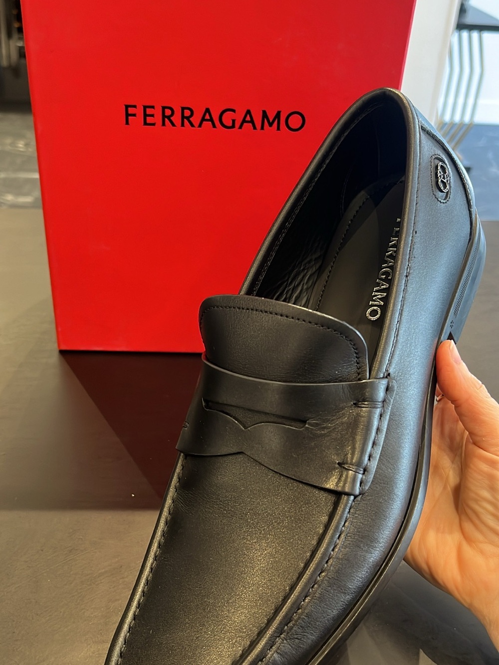 Salvatore Ferragamo Black Leather Penny Loafers